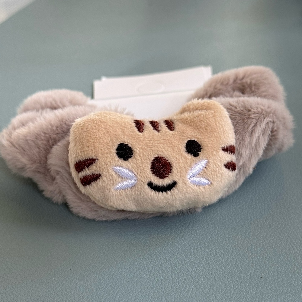 Tan and Gray Kids Plushie Cartoon Cat Scrunchie
